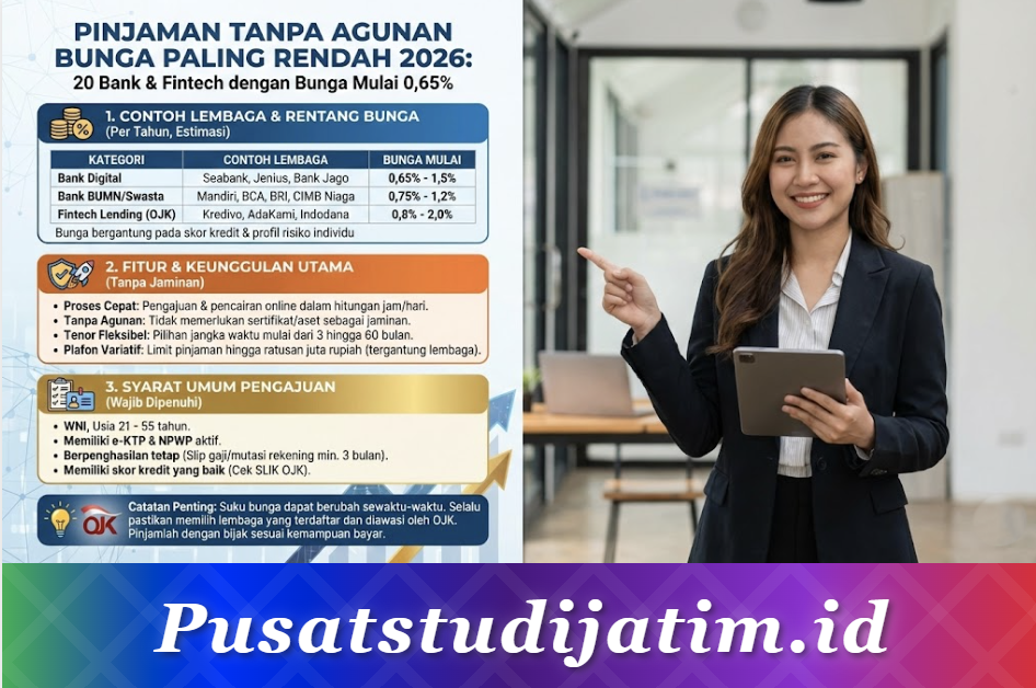Pinjaman Tanpa Agunan Bunga Paling Rendah 2026: 20 Bank dan Fintech dengan Bunga Mulai 0,65%