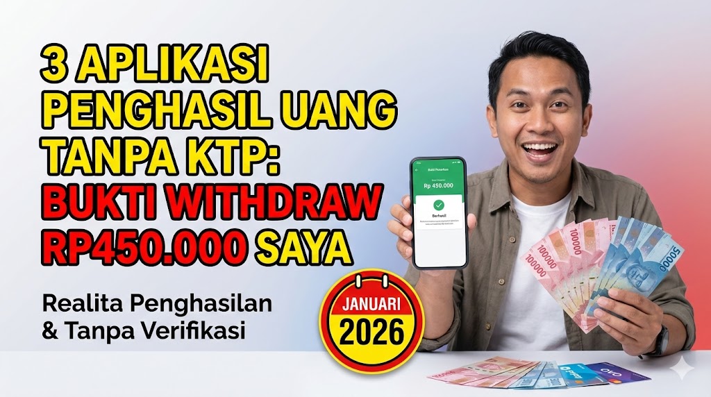 3 Aplikasi Penghasil Uang Tanpa KTP: Bukti Withdraw Rp450.000 Saya (Januari 2026)